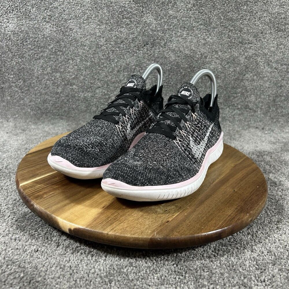 Nike Free RN Flyknit 942839-007 Women's Sz 7 Black White Pink Running Shoes Used - Picture 4 of 11